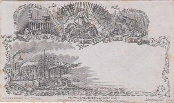 143850 CIRCA 1890 VALENTINE 'UNIVERSAL BROTHERHOOD' DERAEDEMAEKER REPRINT IN BLACK ON GREY WOVE PAPER.