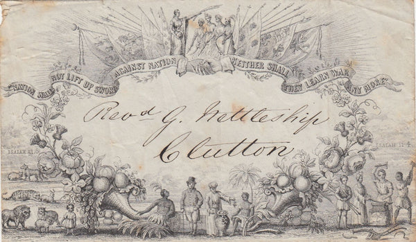143851 CIRCA 1851 VALENTINE 'PEACE’ ORIGINAL ENVELOPE IN BLACK ON GREY WOVE PAPER.