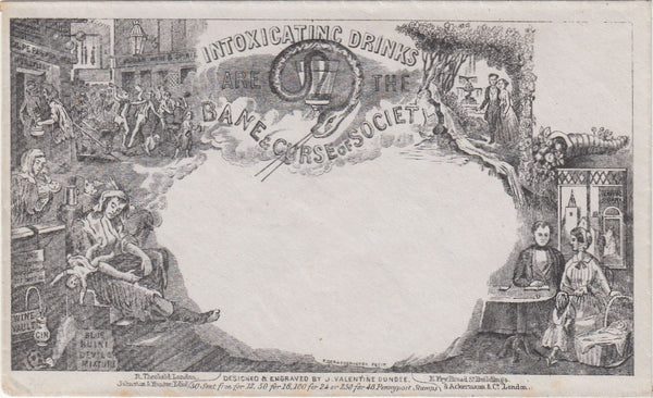 143853 CIRCA 1890 VALENTINE 'TEMPERANCE ' DERAEDEMAEKER REPRINT IN BLACK ON GREY WOVE PAPER.