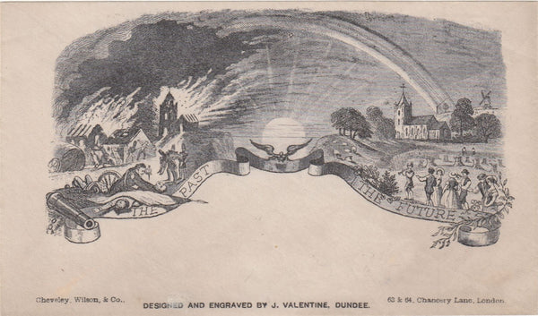 143854 CIRCA 1855 VALENTINE 'THE PAST THE FUTURE' ORIGINAL ENVELOPE IN BLACK ON GREY WOVE PAPER.