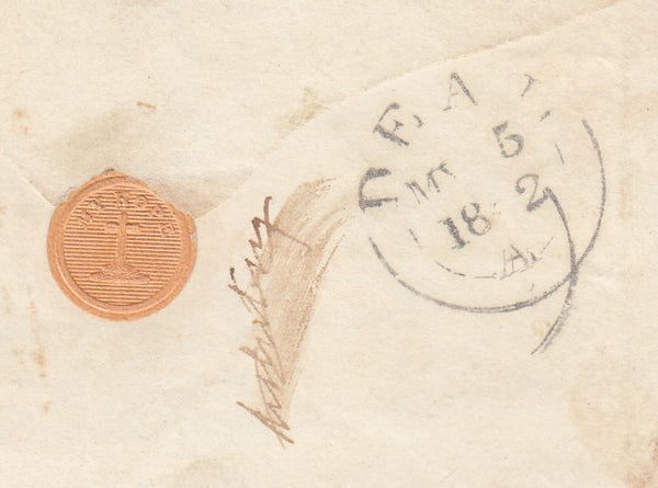 143857 1842 MAIL EDINBURGH TO DEAL, KENT POST PAID, WAFER SEAL 'MY HOPE'.