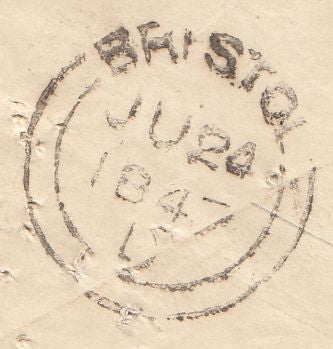 143858 1847 1d PINK BRISTOL TO LONDON WITH 'In confidence'  WAFER SEAL.