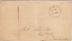 143859 1842 WRAPPER YORK TO DARLINGTON, POST PAID CASH, ON REVERSE WAFER SEAL IN SHORTHAND.