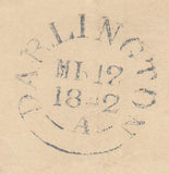 143859 1842 WRAPPER YORK TO DARLINGTON, POST PAID CASH, ON REVERSE WAFER SEAL IN SHORTHAND.