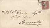 143860 1853 MAIL WORCESTER TO COVENTRY 1d (SG8)(DG) EMBOSSED IMAGE ON FLAP OF YOUNG LADY'S HEAD IN PROFILE.