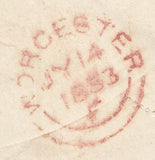 143860 1853 MAIL WORCESTER TO COVENTRY 1d (SG8)(DG) EMBOSSED IMAGE ON FLAP OF YOUNG LADY'S HEAD IN PROFILE.