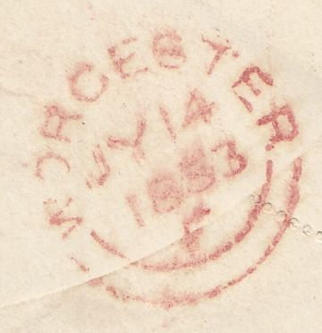 143860 1853 MAIL WORCESTER TO COVENTRY 1d (SG8)(DG) EMBOSSED IMAGE ON FLAP OF YOUNG LADY'S HEAD IN PROFILE.