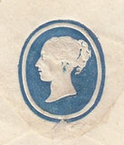 143860 1853 MAIL WORCESTER TO COVENTRY 1d (SG8)(DG) EMBOSSED IMAGE ON FLAP OF YOUNG LADY'S HEAD IN PROFILE.