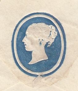 143860 1853 MAIL WORCESTER TO COVENTRY 1d (SG8)(DG) EMBOSSED IMAGE ON FLAP OF YOUNG LADY'S HEAD IN PROFILE.