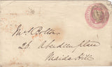 143861 1853 PENNY PINK USED IN LONDON 'THERE'S A SILVER LINING TO EVERY CLOUD' WAFER SEAL IN LILAC.