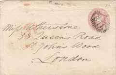 143862 1848 PENNY PINK ENVELOPE GLOUCESTER TO LONDON WITH VERY FINE WAFER SEAL OF BIRD DELIVERING AN ENVELOPE.