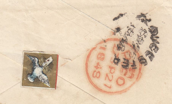 143862 1848 PENNY PINK ENVELOPE GLOUCESTER TO LONDON WITH VERY FINE WAFER SEAL OF BIRD DELIVERING AN ENVELOPE.