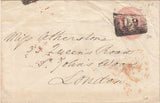 143865 1849 PENNY PINK ENVELOPE GLASGOW TO LONDON 'HOPE STREET' HANDSTAMP IN BLUE AND WAFER SEAL WITH DOG DELIVERING A LETTER.