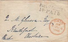 143870 1846 MAIL LONDON TO KNUTSFORD, CHESHIRE POST PAID, WAFER SEAL ON REVERSE.