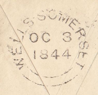143872 1844 PENNY PINK ENVELOPE ST. LEONARD'S ON SEA, SUSSEX TO WESTON SUPER MARE, MUSICAL WAFER SEAL ON REVERSE.