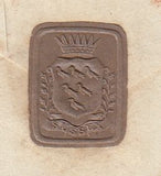143873 1843 MAIL LEWES, SUSSEX TO LONDON 'PRE-PAID' 'Office of the Clerk of the Peace for Sussex' IMPRINTS, WAFER SEAL ON REVERSE.