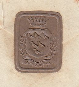 143873 1843 MAIL LEWES, SUSSEX TO LONDON 'PRE-PAID' 'Office of the Clerk of the Peace for Sussex' IMPRINTS, WAFER SEAL ON REVERSE.