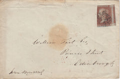 143874 1842 MAIL SHEFFIELD TO EDINBURGH 1d (SG8) 'NO CORN LAWS'  WAFER SEAL.