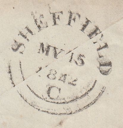 143874 1842 MAIL SHEFFIELD TO EDINBURGH 1d (SG8) 'NO CORN LAWS'  WAFER SEAL.