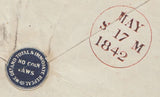 143874 1842 MAIL SHEFFIELD TO EDINBURGH 1d (SG8) 'NO CORN LAWS'  WAFER SEAL.