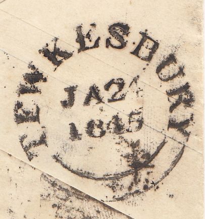 143875 1845 PENNY PINK ENVELOPE CHELTENHAM TO TEWKESBURY WAFER SEAL ON REVERSE.
