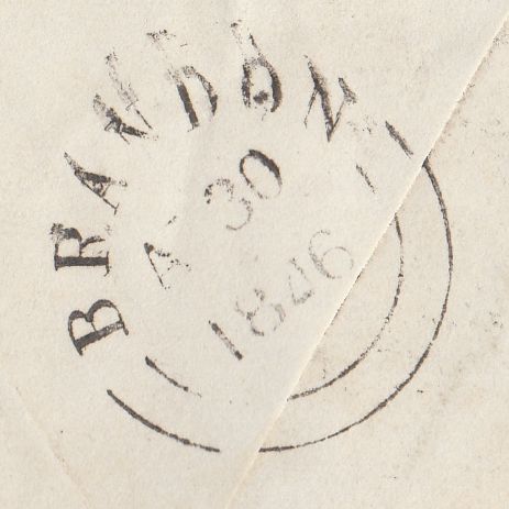 143877 1846 MAIL BRANDON, SUFFOLK TO STIRLING 1d (SG8) WAFER SEAL ON REVERSE.
