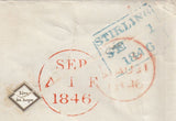 143877 1846 MAIL BRANDON, SUFFOLK TO STIRLING 1d (SG8) WAFER SEAL ON REVERSE.