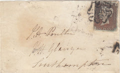 143878 1844 MAIL LONDON TO SOUTHAMPTON 1d (SG8) WAFER SEAL ON REVERSE.