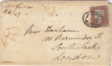 143881 1847 MAIL GREAT MALVERN, WORCS TO LONDON 1d (SG8) WAFER SEAL ON REVERSE.