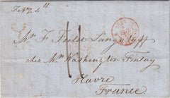 143884 1848 MAIL ANDOVER TO HAVRE, FRANCE, WAFER SEAL ON REVERSE.