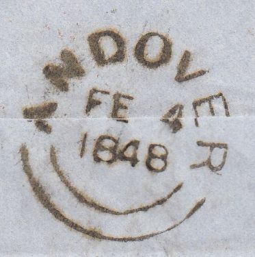 143884 1848 MAIL ANDOVER TO HAVRE, FRANCE, WAFER SEAL ON REVERSE.