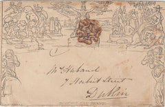 143885 1841 ONE PENNY MULREADY ENVELOPE IPSWICH TO DUBLIN, WAFER SEAL ON REVERSE.
