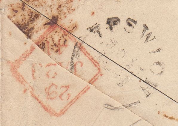 143885 1841 ONE PENNY MULREADY ENVELOPE IPSWICH TO DUBLIN, WAFER SEAL ON REVERSE.