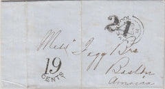 143894 1849 UNPAID MAIL LIVERPOOL TO BOSTON, AMERICA WITH U.S.A. CHARGEMARKS.