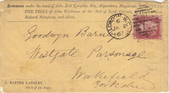 143901 1867 ADVERTISING ENVELOPE LONDON TO WAKEFIELD 1d PL.80 (SG43), ENVELOPE ADVERTISING A  SATIRICAL PLAY ABOUT SOCIAL CONDITIONS.