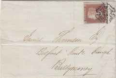 143906 1842 MAIL DUNGANNON, COUNTY TYRONE TO BALLYMONEY 1d PL.23 (SG8) DUNGANNON MALTESE CROSS.