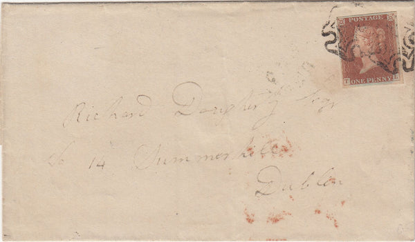 143908 1843 WRAPPER DERRY TO DUBLIN 1d PL.31 (SG8)(TL) DERRY MALTESE CROSS.