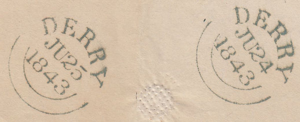 143908 1843 WRAPPER DERRY TO DUBLIN 1d PL.31 (SG8)(TL) DERRY MALTESE CROSS.