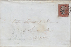 143909 1844 MAIL CRUMLIN, COUNTY ANTRIM TO DUBLIN 1d PL.40 (SG8) CRUMLIN MALTESE CROSS.