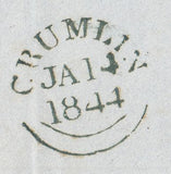 143909 1844 MAIL CRUMLIN, COUNTY ANTRIM TO DUBLIN 1d PL.40 (SG8) CRUMLIN MALTESE CROSS.