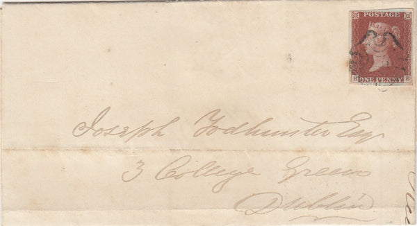 143910 1843 MAIL MONAGHAN TO DUBLIN 1d PL.37 (SG8)(RE) MONAGHAN MALTESE CROSS.
