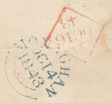 143910 1843 MAIL MONAGHAN TO DUBLIN 1d PL.37 (SG8)(RE) MONAGHAN MALTESE CROSS.