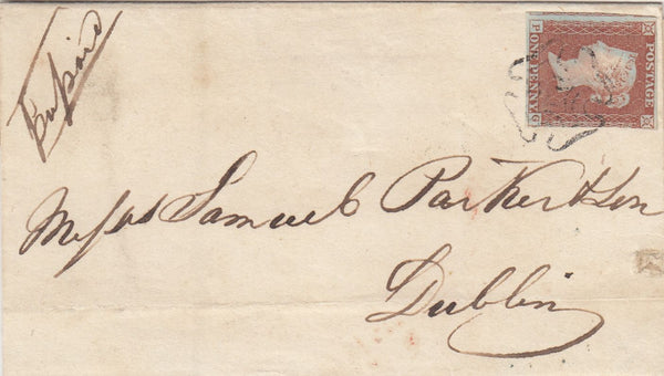 143911 1843 MAIL BANBRIDGE, CO DOWN TO DUBLIN 1d  PL.31 (SG8)(PG) BANBRIDGE MALTESE CROSS.