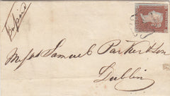 143911 1843 MAIL BANBRIDGE, CO DOWN TO DUBLIN 1d  PL.31 (SG8)(PG) BANBRIDGE MALTESE CROSS.