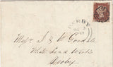 143931 1843 LARGE PART WRAPPER MANCHESTER TO DERBY 1d (SG8) MANCHESTER MALTESE CROSS.