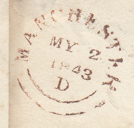 143931 1843 LARGE PART WRAPPER MANCHESTER TO DERBY 1d (SG8) MANCHESTER MALTESE CROSS.