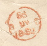 143941  1852 MAIL HOMBURG, GERMANY TO DUBLIN EMBOSSED IMAGE ON FLAP OF YOUNG LADY'S HEAD IN PROFILE.