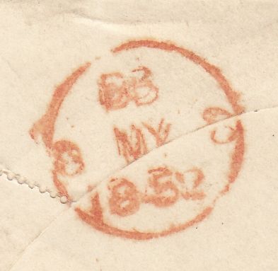 143941  1852 MAIL HOMBURG, GERMANY TO DUBLIN EMBOSSED IMAGE ON FLAP OF YOUNG LADY'S HEAD IN PROFILE.