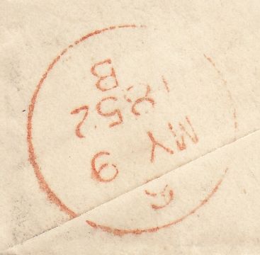 143941  1852 MAIL HOMBURG, GERMANY TO DUBLIN EMBOSSED IMAGE ON FLAP OF YOUNG LADY'S HEAD IN PROFILE.