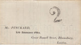 143944 1842 HEALTH QUESTIONNAIRE PORTSMOUTH TO LONDON, UNPAID WITH '2' UNIFORM PENNY POST CHARGEMARK OF PORTSMOUTH (HA1048).